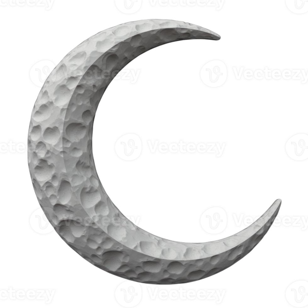 Detailed High Quality Textured Crescent Moon 3D Rendered Isolated Object png