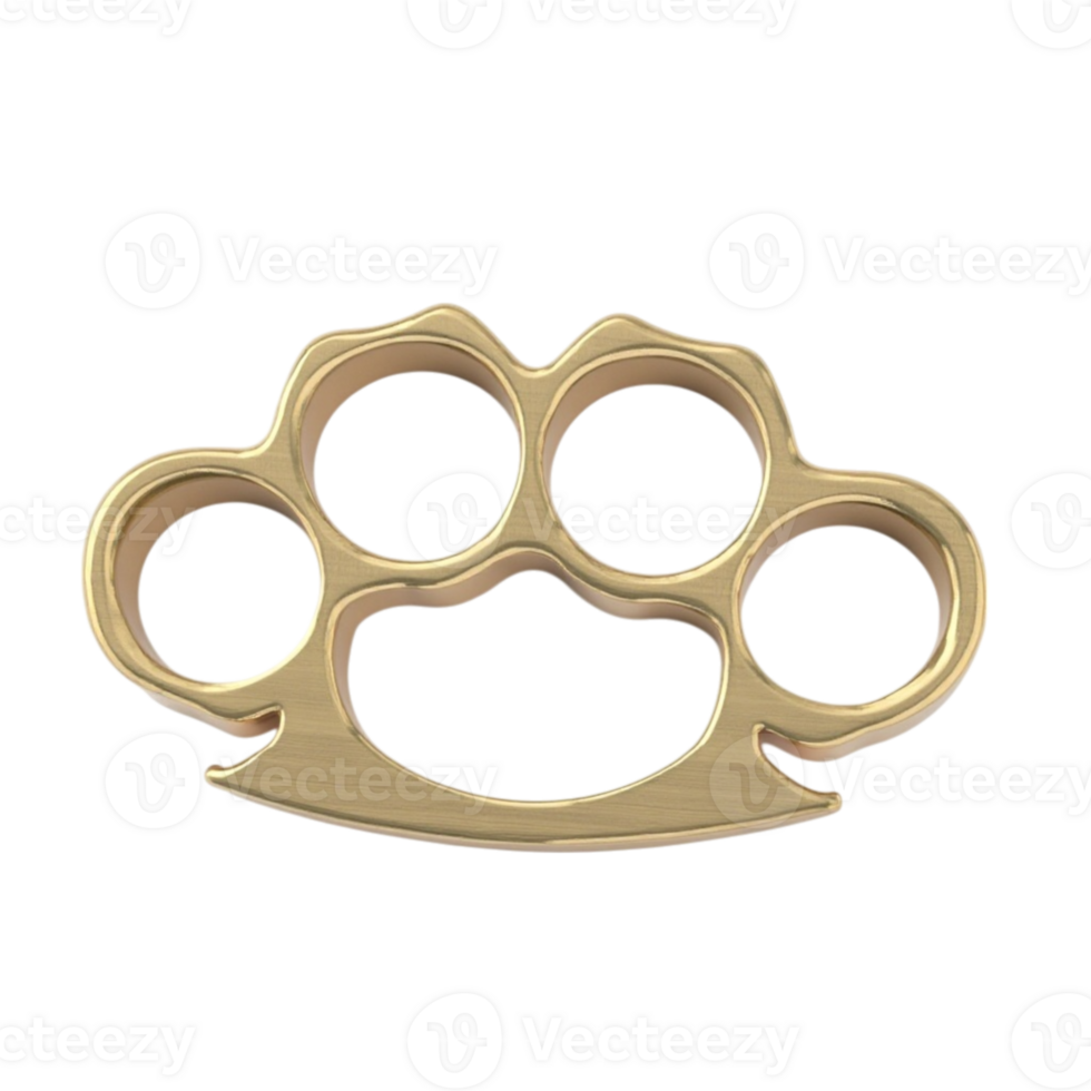 Detailed Illustration of a Bright Golden Brass Knuckles Melee Weapon on Black Background png