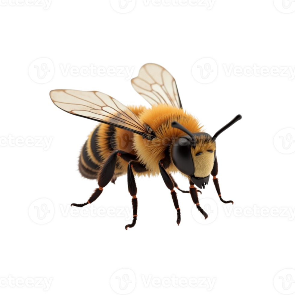 Detailed Realistic Bee Illustration with Transparent Background for Design Projects png