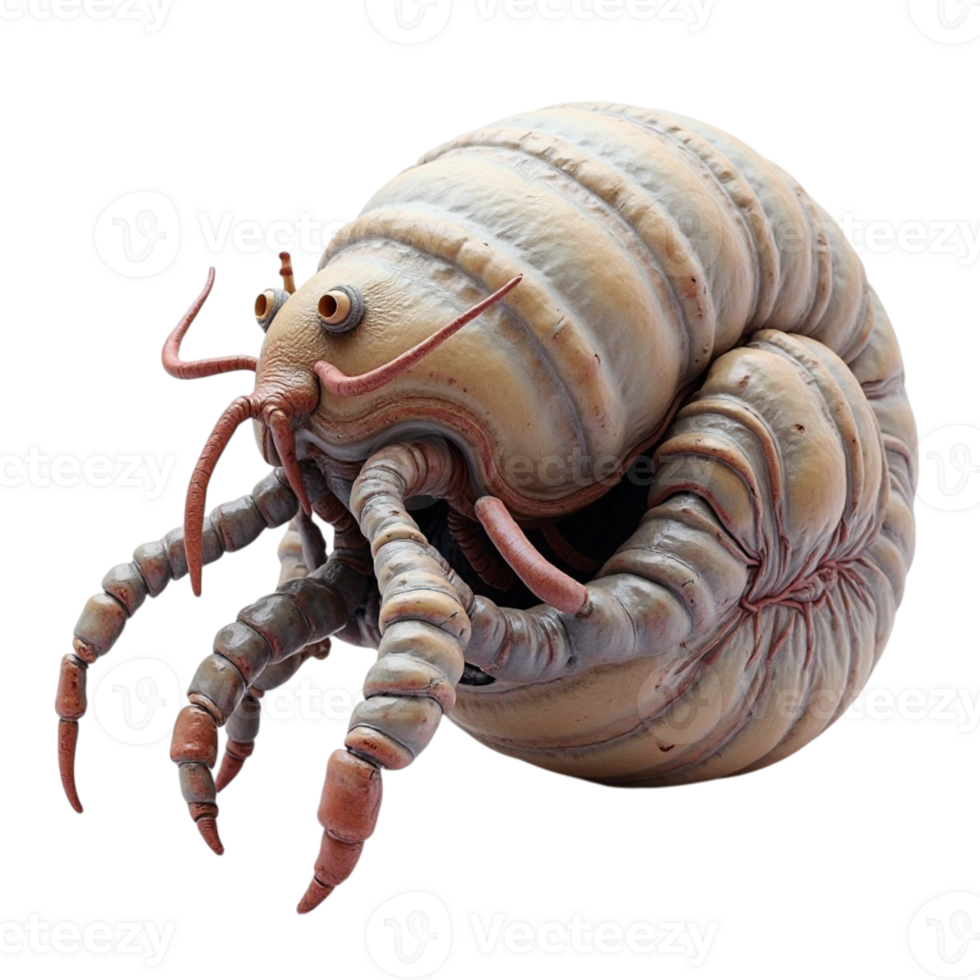 Detailed 3D Rendering of a Bizarre Alien Insectoid Creature with Segmented Body and Multiple Legs Isolated on Black Background Transparent png