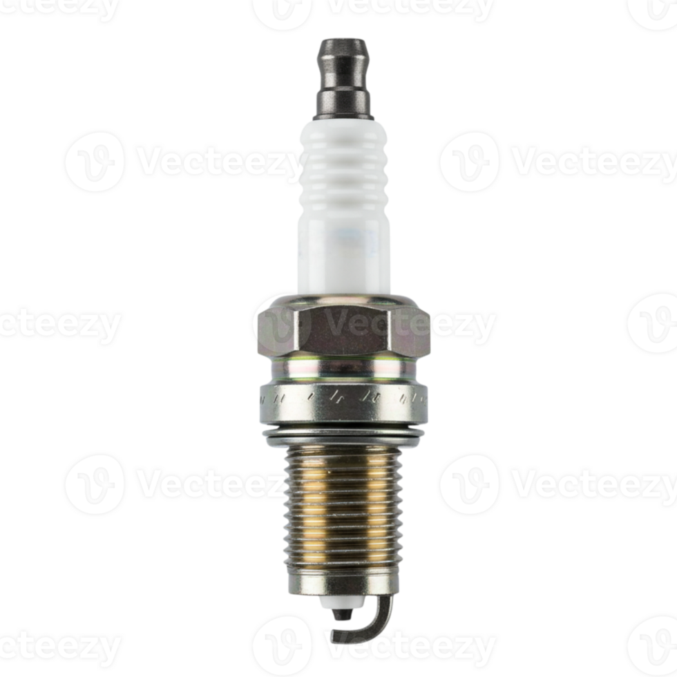 Detailed view of a new automotive spark plug isolated on a transparent background high resolution image png