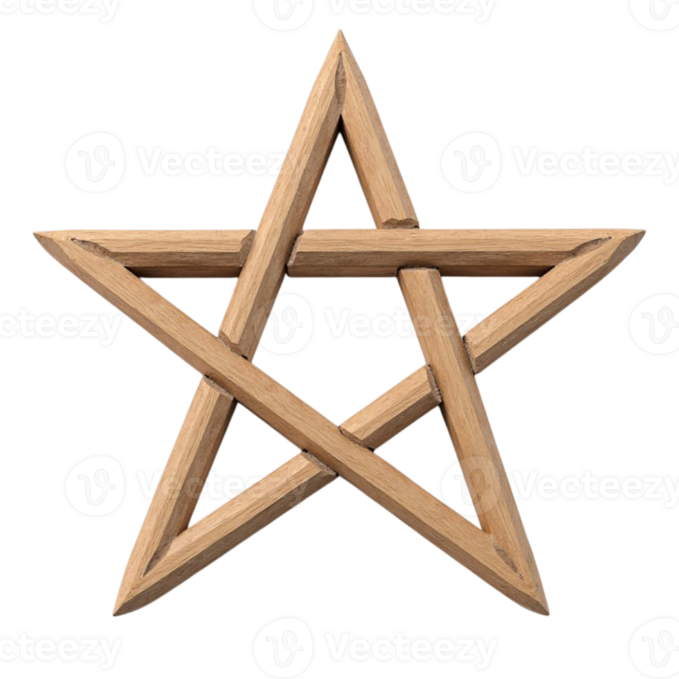 Detailed Wooden Pentagram Symbol with Intertwined Design Transparent Background png