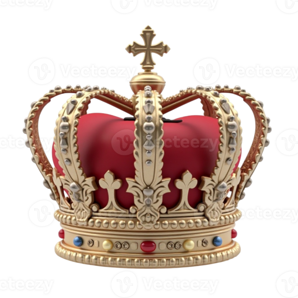 Elegant 3D Rendered Golden Royal Crown on Transparent Background for Design Assets png