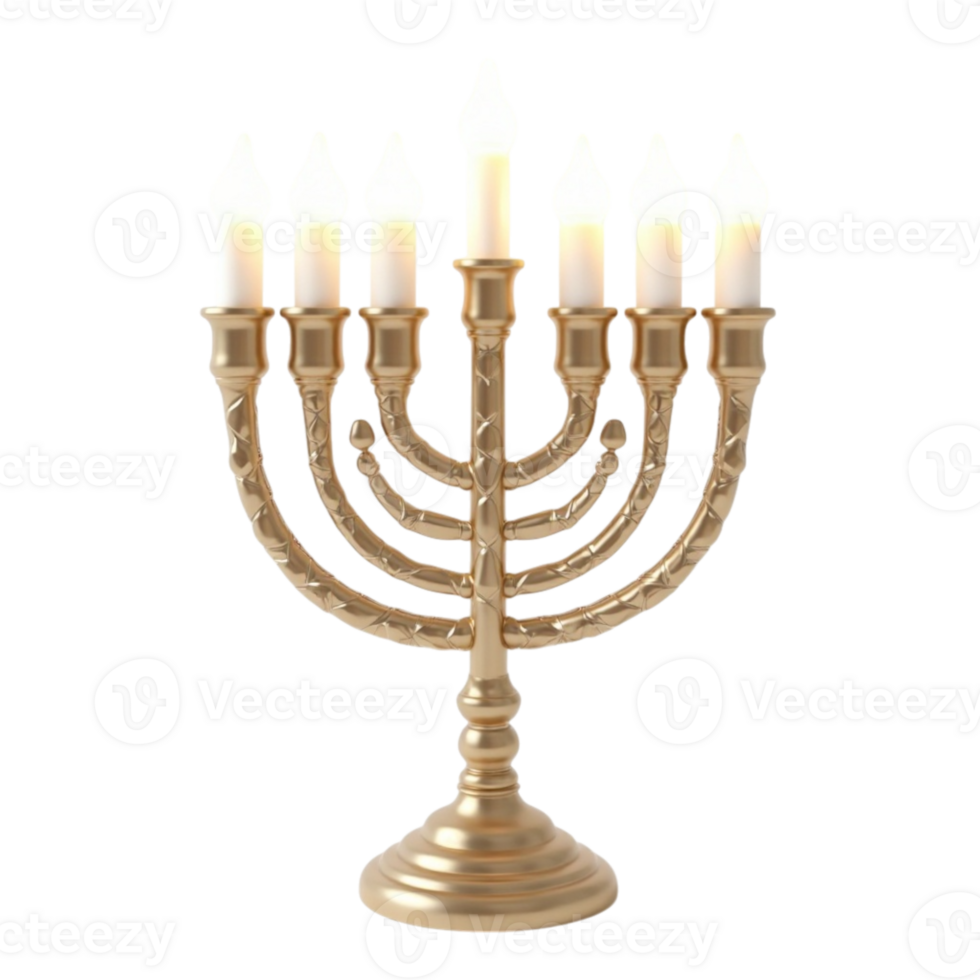 Elegant Golden Menorah with Lit Candles on a Transparent Background for Hanukkah Celebration png