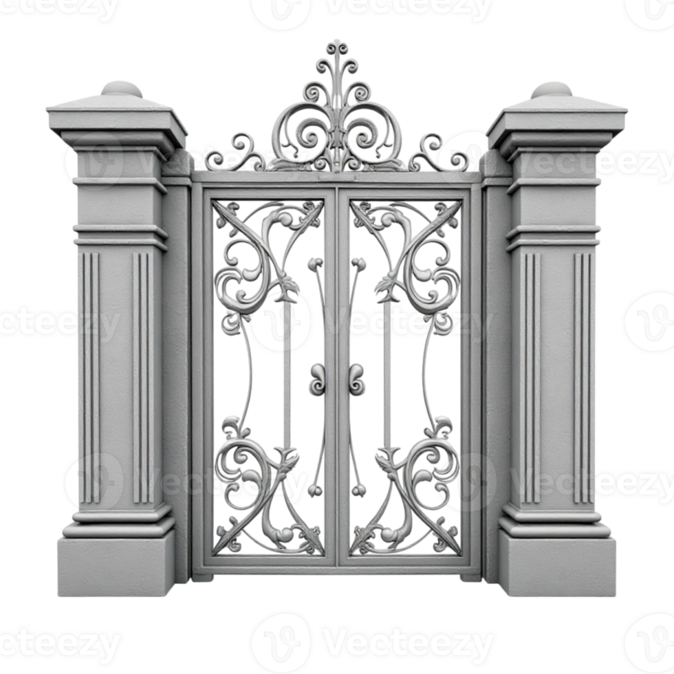 Elaborately Ornate Classical Style Gate with Pillars Architectural Graphic Element png