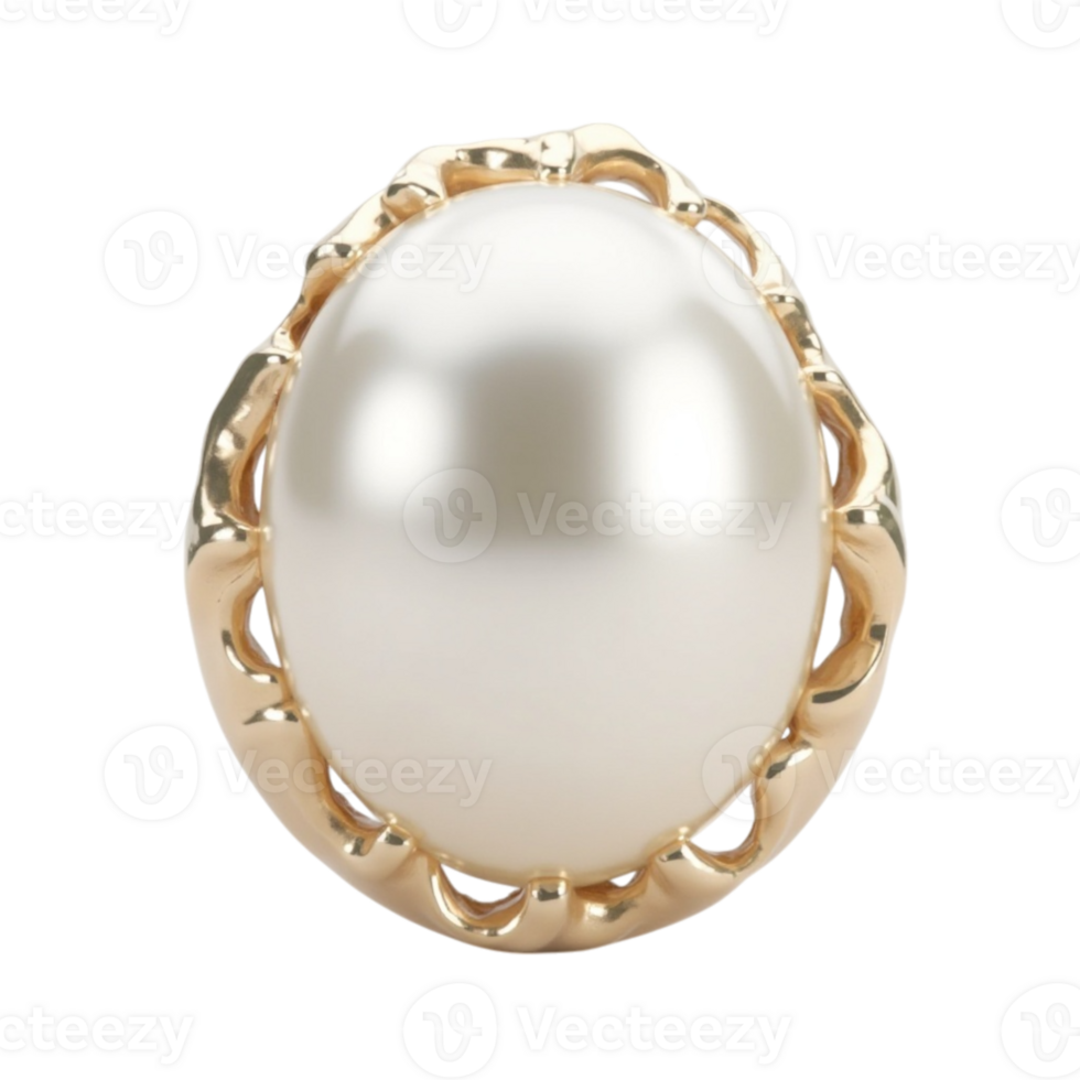 Elegant Oval Pearl in Ornate Gold Frame Isolated Object with Transparent Background png