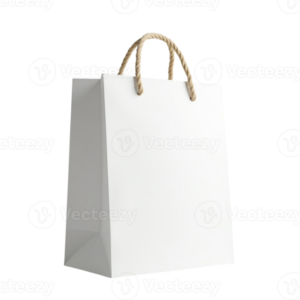 Blank White Paper Shopping Bag with Rope Handles Isolated on Transparent Background png