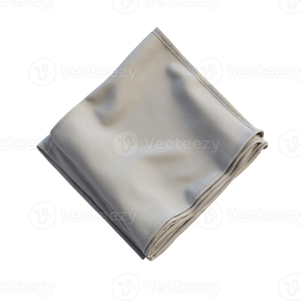 Folded light grey microfiber cleaning cloth isolated on black studio background transparent file png