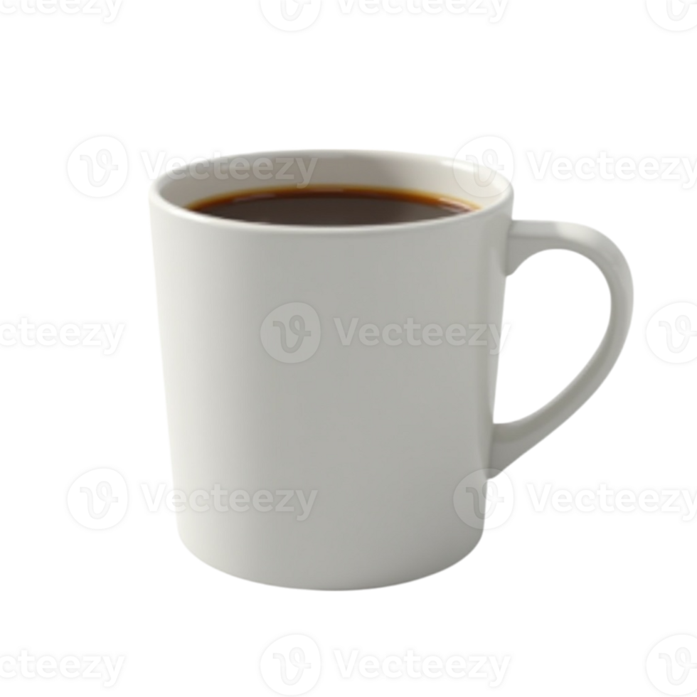 Freshly brewed black coffee in a classic white ceramic mug with transparent background file png