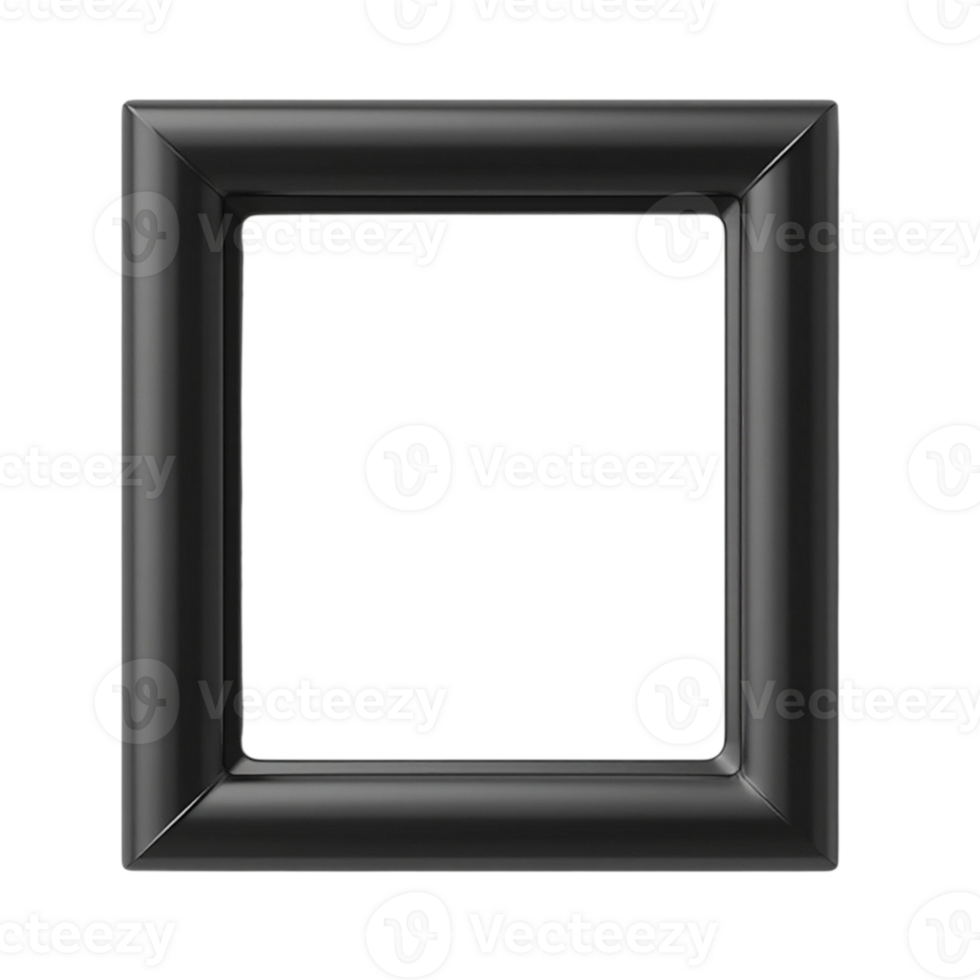 Glossy Black Square Picture Frame Isolated on Transparent Background File Mockup png
