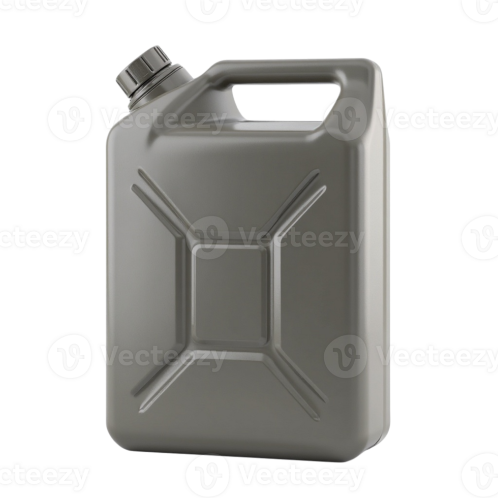 Grey plastic jerrycan with handle and cap isolated on transparent background png