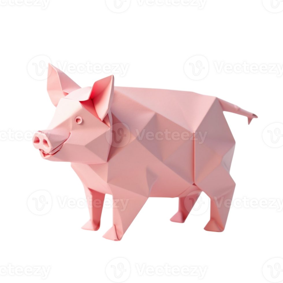 Geometric Low Poly Pink Pig Illustration with Transparent Background Digital Graphic png