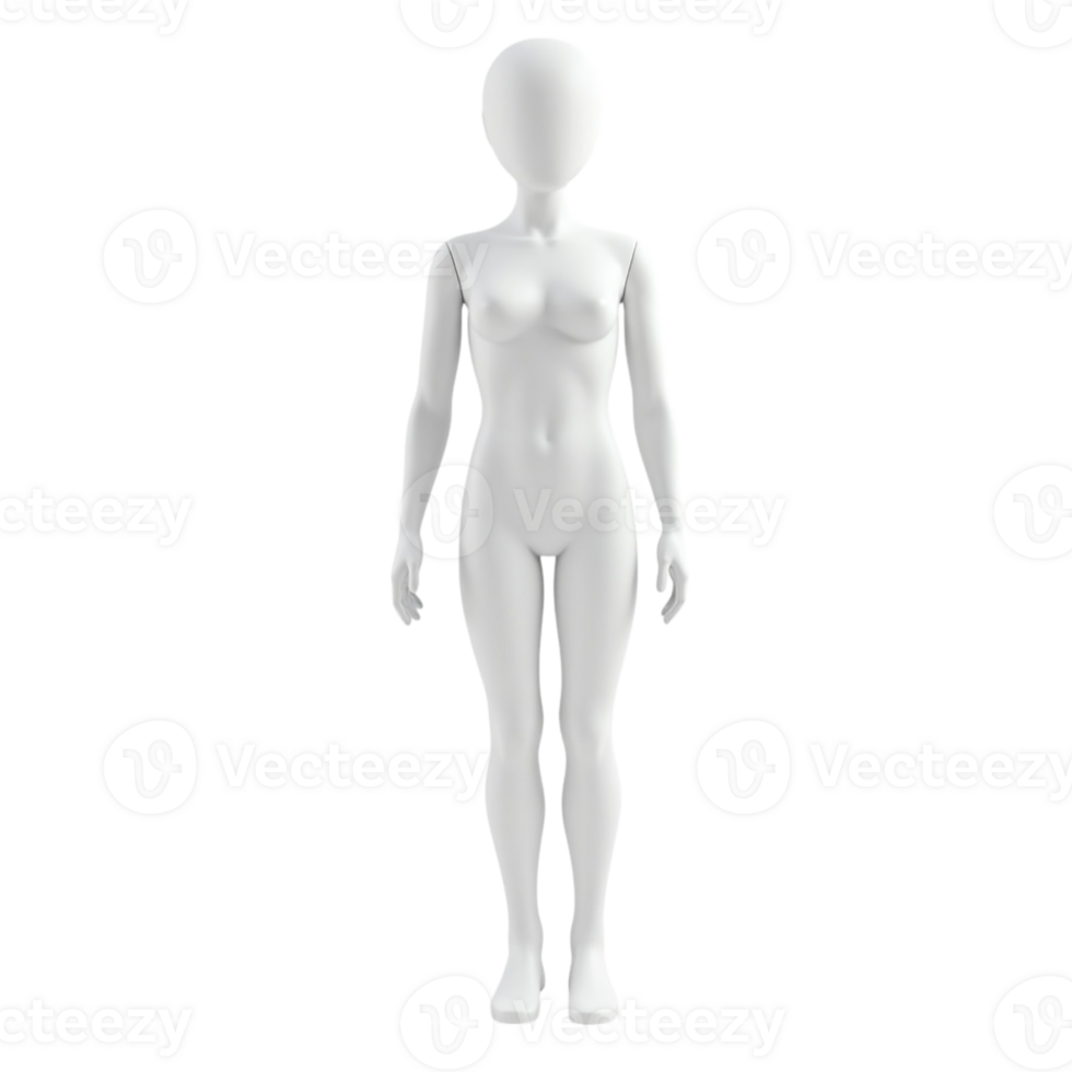 High Quality Render of White Female Mannequin Figure Isolated with Transparent Background png
