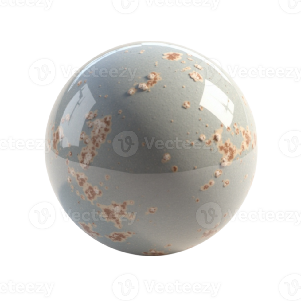 Isolated 3D rendered sphere object with realistic weathered and aged texture featuring rust spots and reflections on a transparent background . png