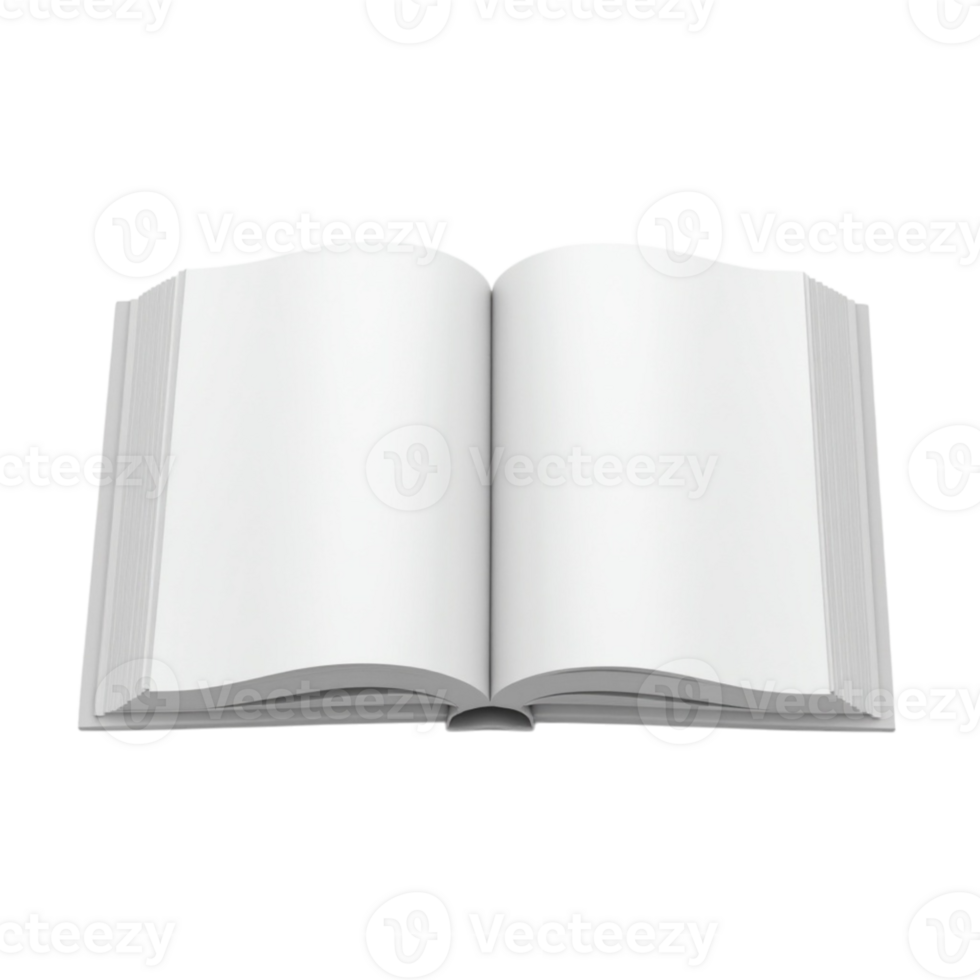 Isolated open book with blank white pages on a transparent background mockup element graphic png