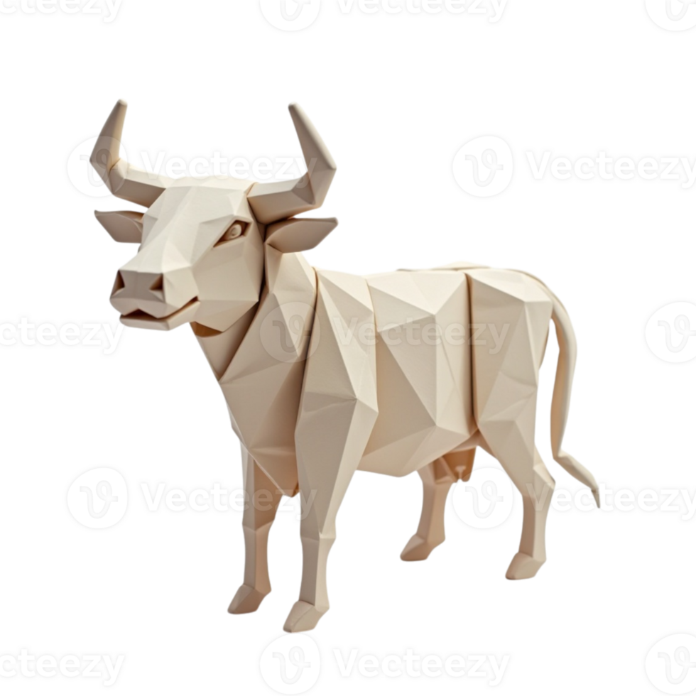 Low Poly Geometric Bull Illustration with Transparent Background and Modern Abstract Style png