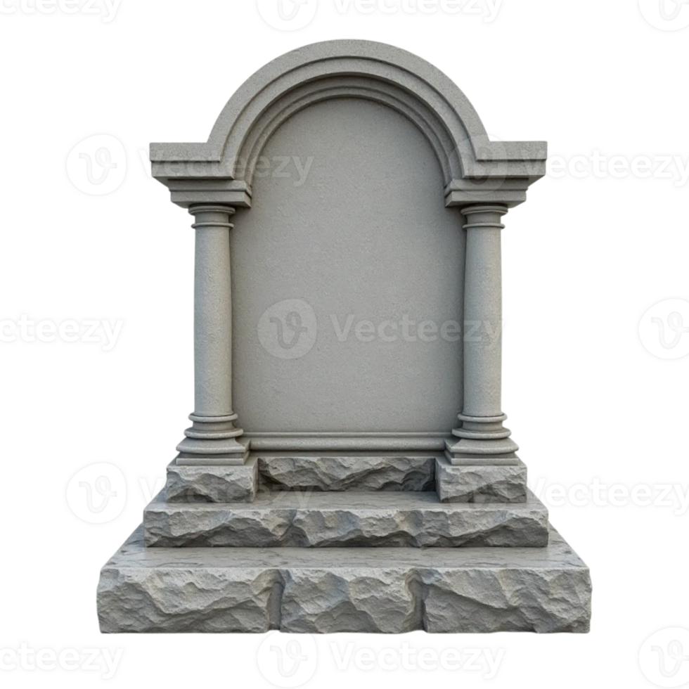 Isolated Stone Gravestone or Monument with Arched Blank Space for Text on Transparent Background png