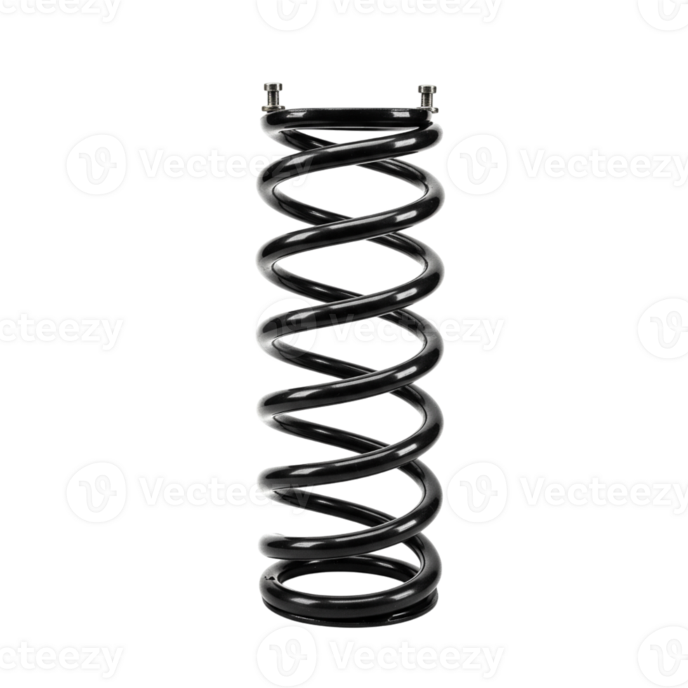 Isolated Black Coil Spring for Vehicle Suspension or Industrial Applications on Transparent Background png