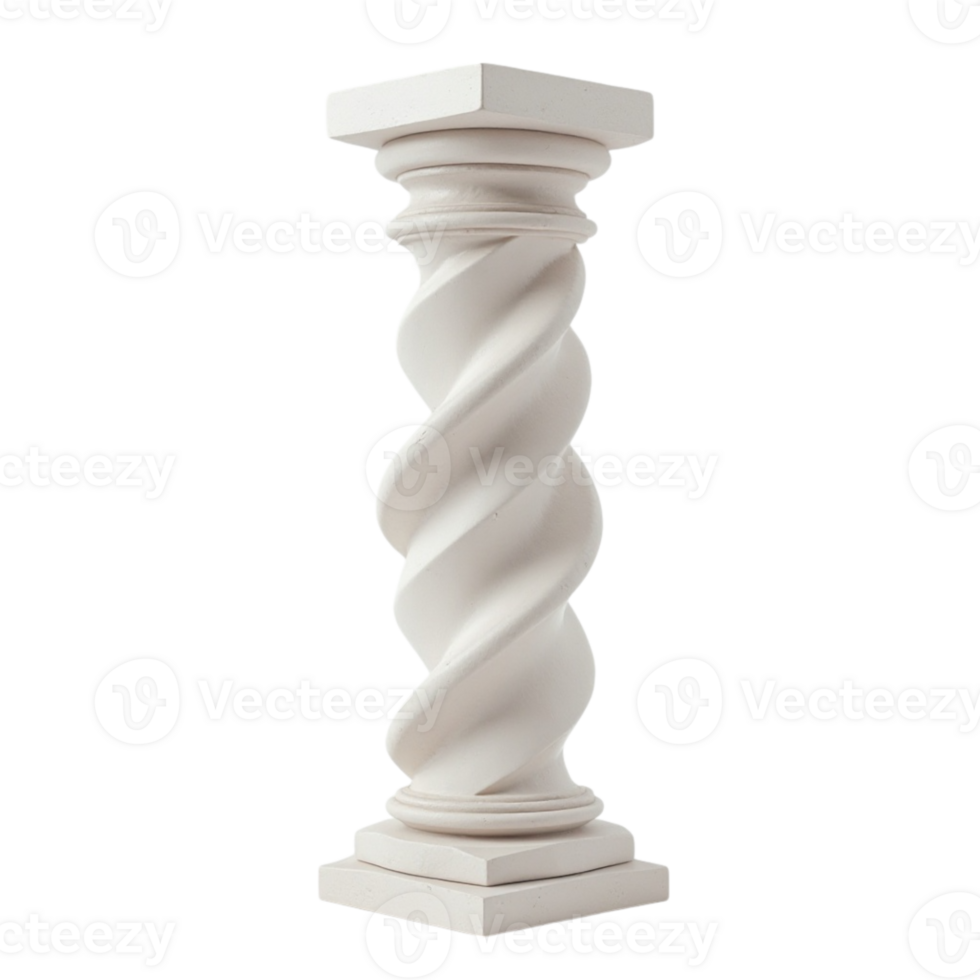 Isolated White Architectural Spiral Solomonic Column with Transparent Background png