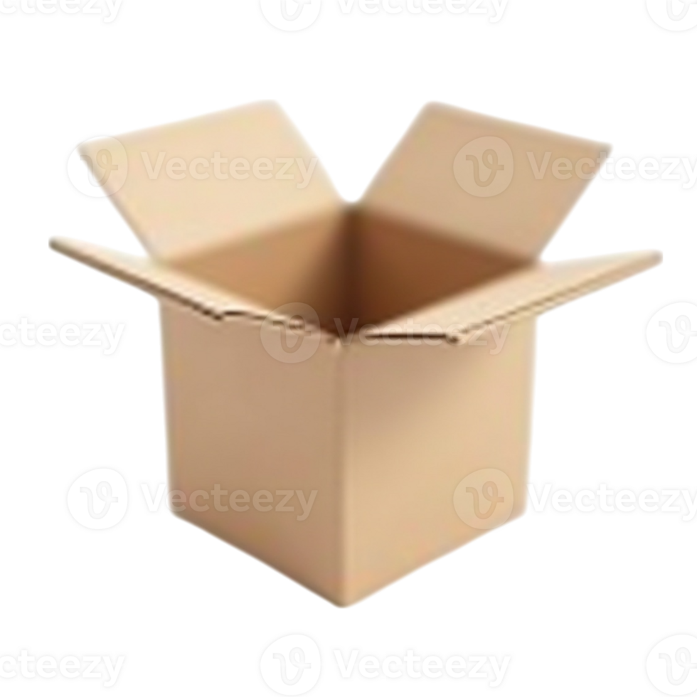 Empty open cardboard box with transparent background ready for shipping or storage png