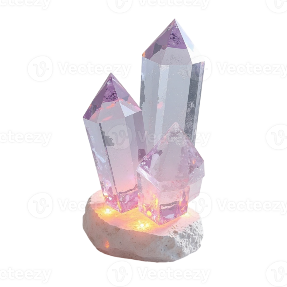 Enchanted luminous crystal formation glowing with soft pink light on a transparent background graphic resource png