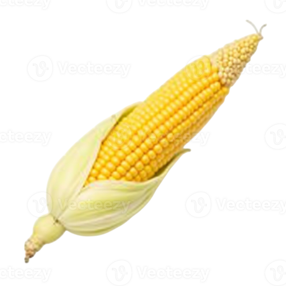Fresh ear of corn with bright yellow kernels and green husks isolated file png