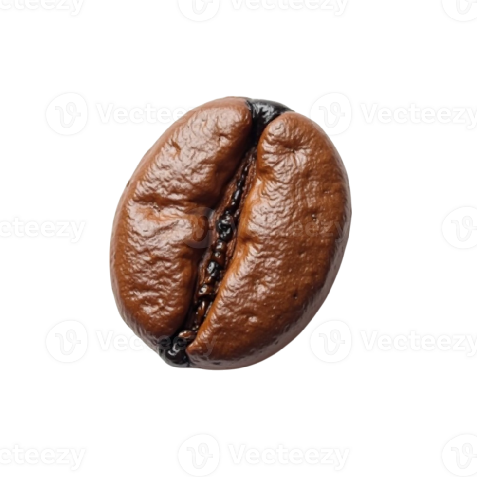 Extreme close-up macro detail of a single dark roasted coffee bean isolated on a black background png