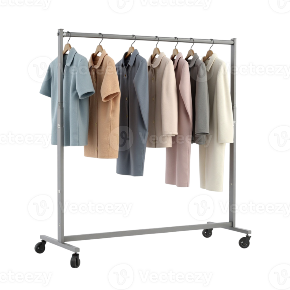 Isolated clothing rack with various jackets and coats transparent asset for design png