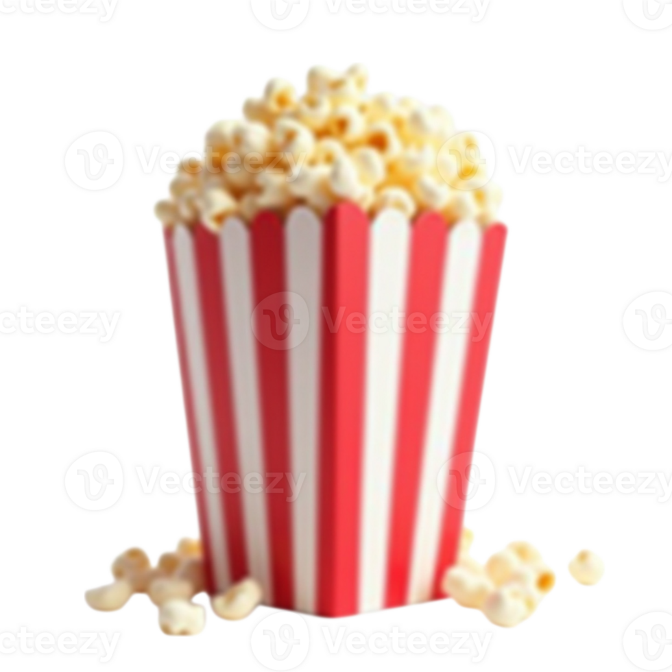 Isolated cinema popcorn cup overflowing with delicious kernels on a transparent background file png