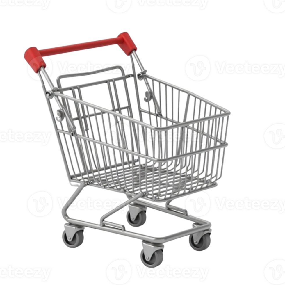 Empty Miniature Shopping Cart with Red Handle on Transparent Background - Perfect for E-commerce Concepts png