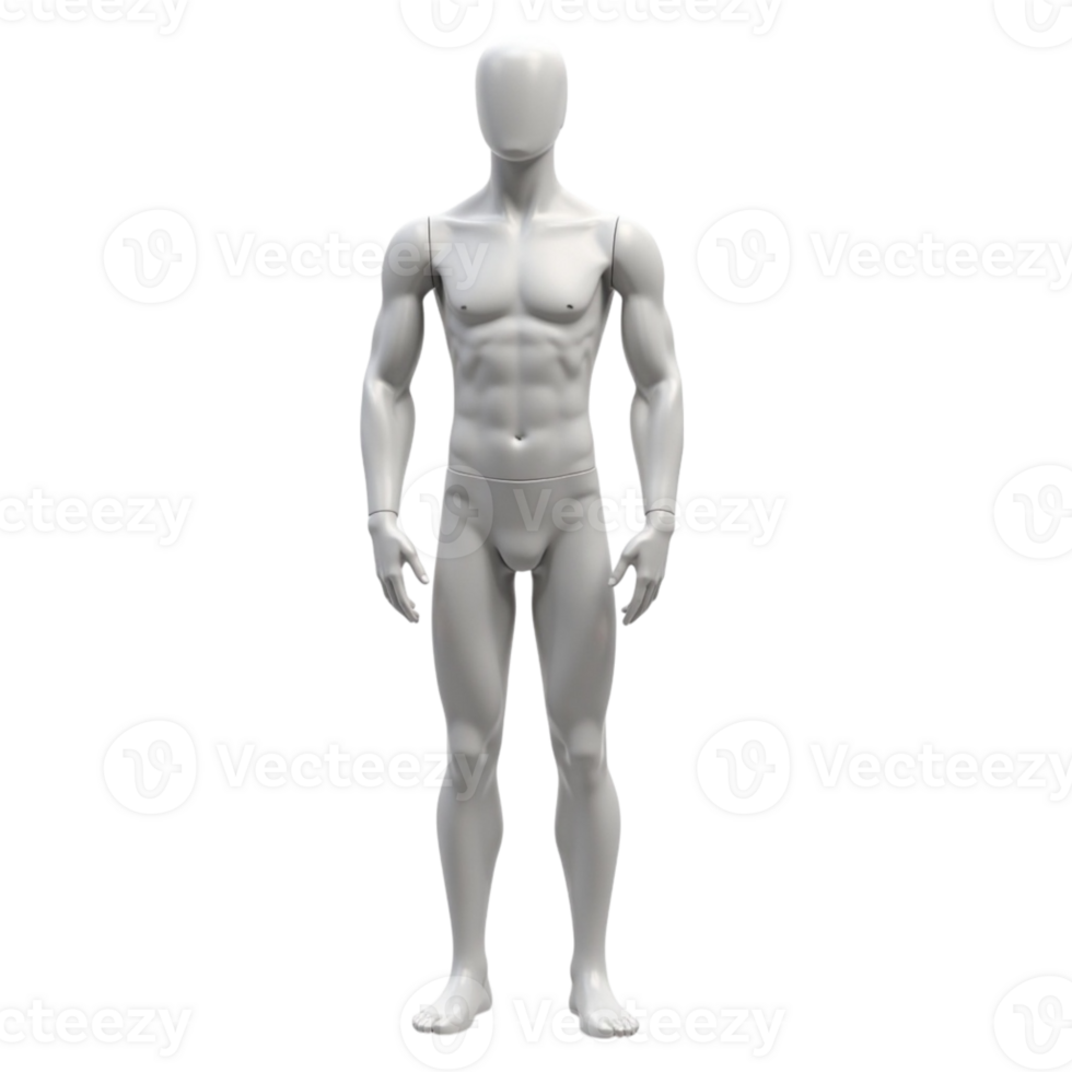 Full Body Male Mannequin Isolated on Black Background Studio Shot Transparent png