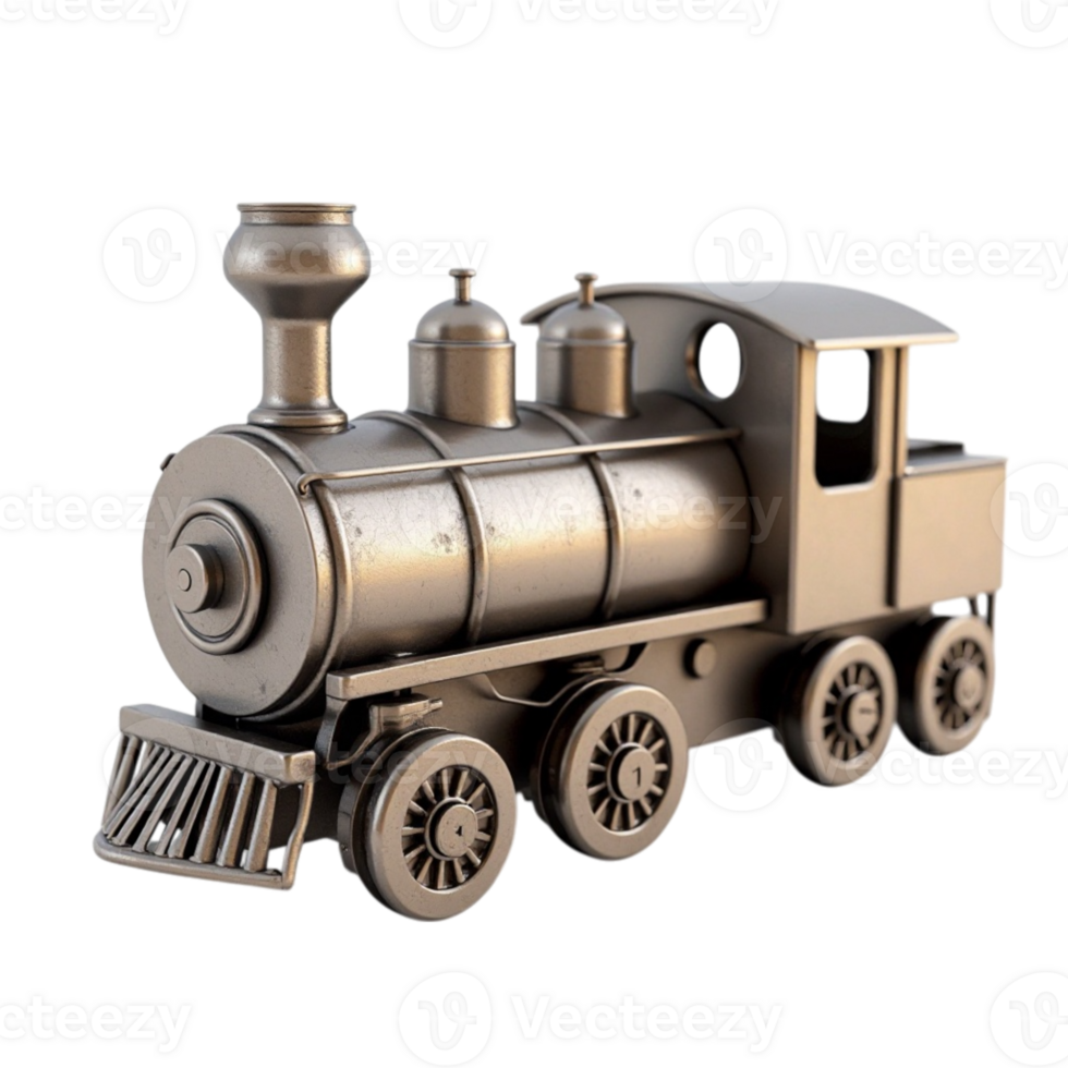 Isolated Metallic Toy Train with Shiny Finish on Transparent Background png