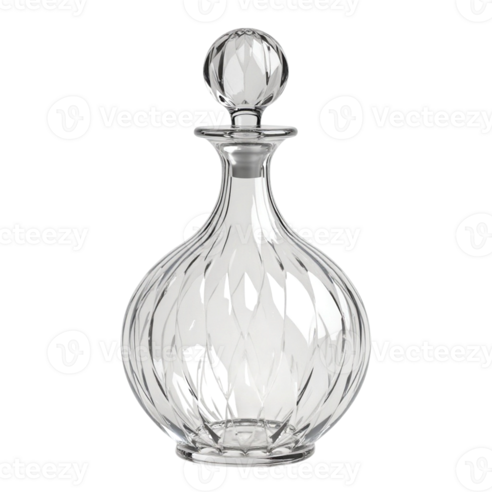Empty Clear Crystal Decanter Bottle with Stopper for Liquor or Perfume on Transparent Background File png