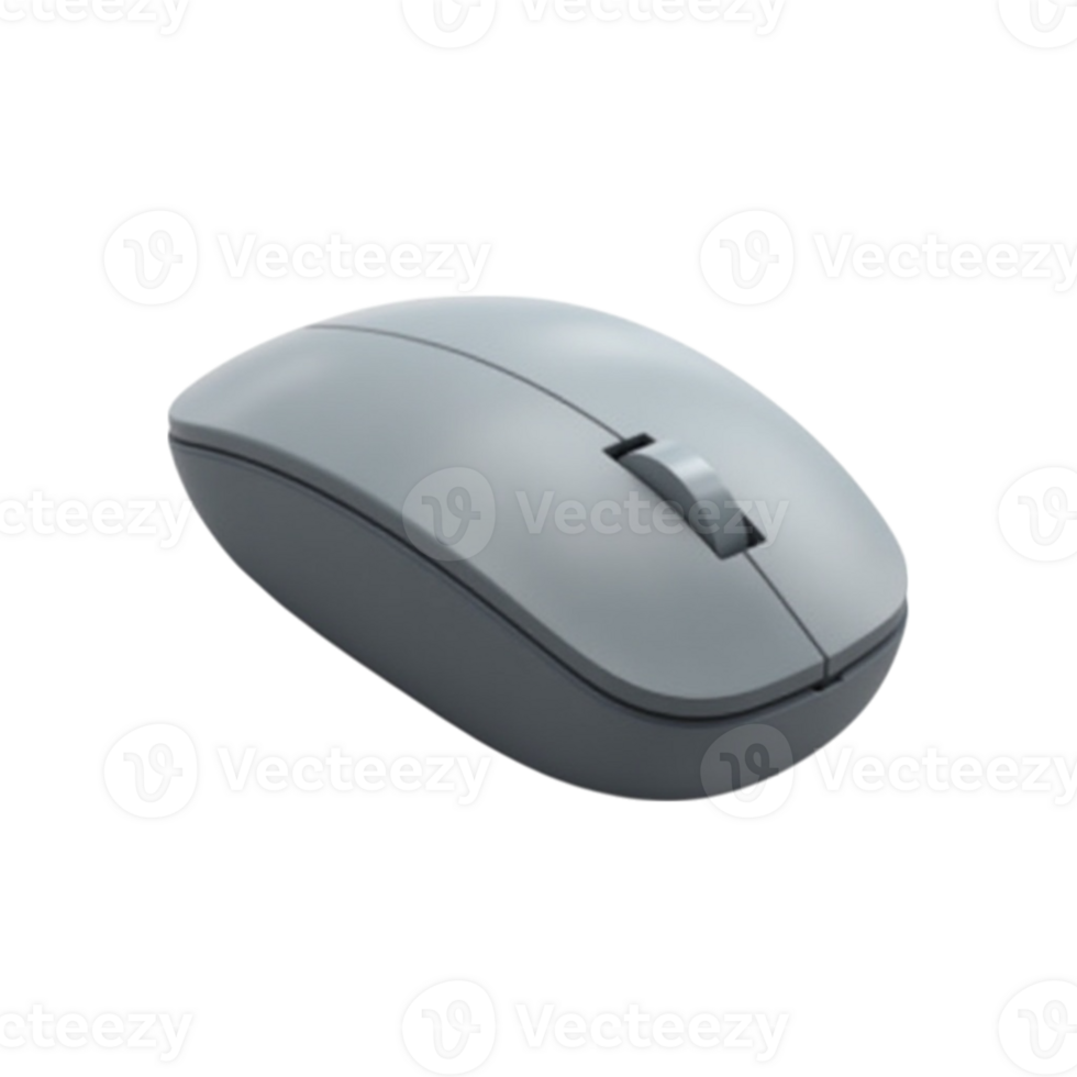 Minimalist Grey Wireless Computer Mouse Isolated on Transparent Background Studio Shot png