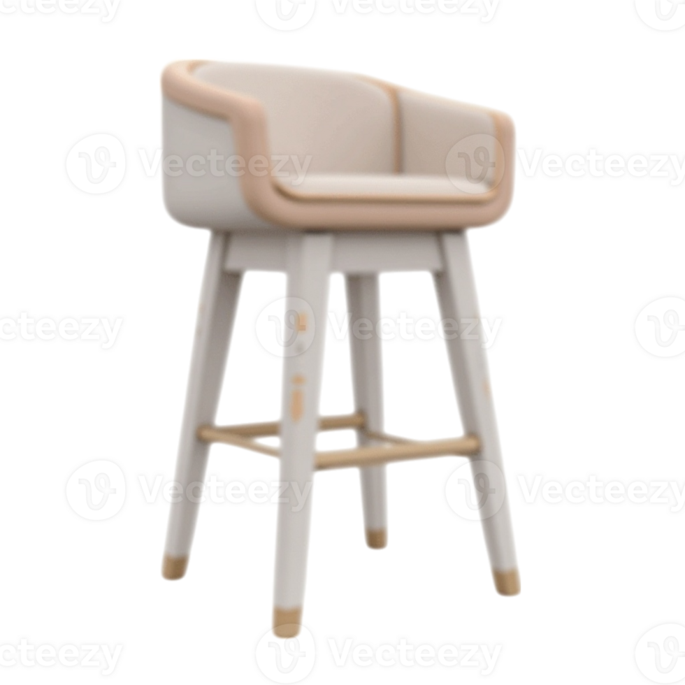Modern Bar Stool with White and Tan Upholstery on Transparent Background png