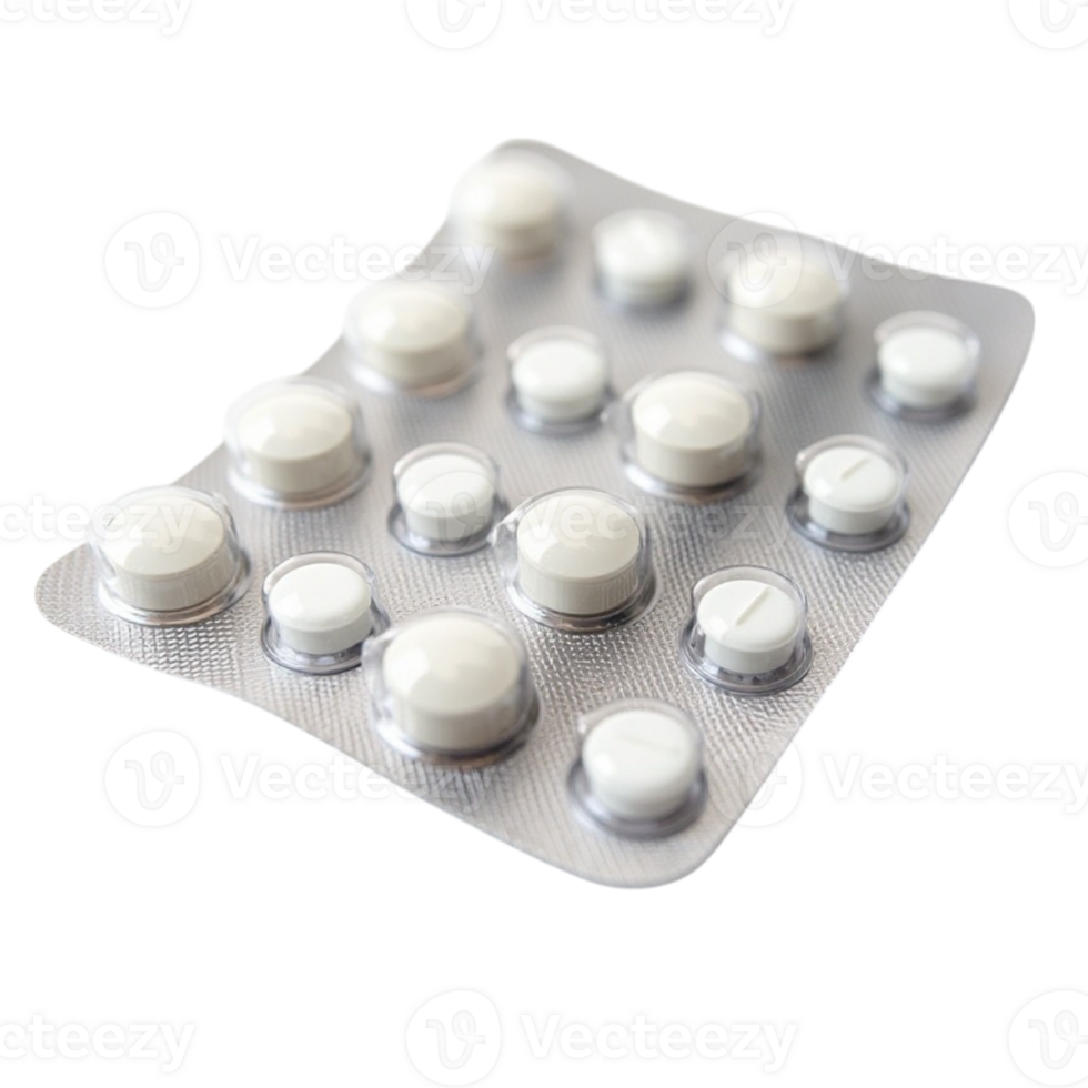 Pharmaceutical Blister Pack of White Medicine Pills on Transparent Background png