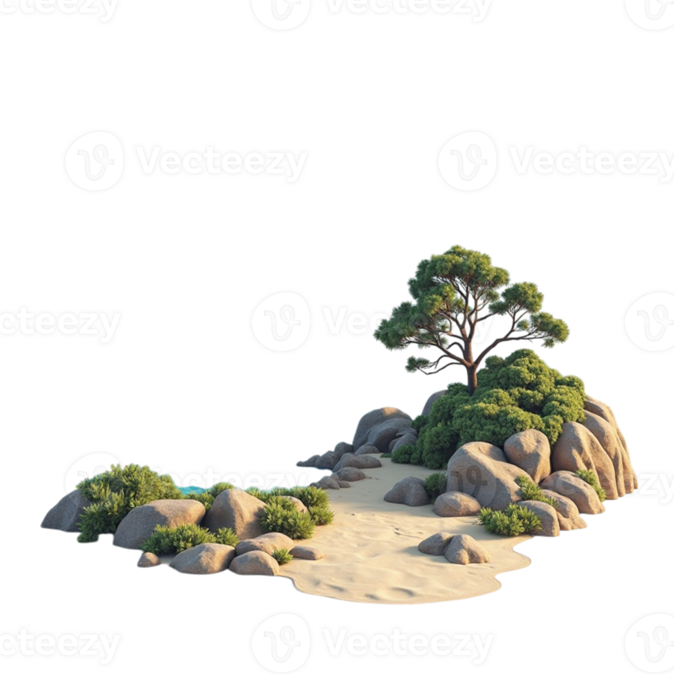Miniature island landscape diorama 3D render asset isolated on transparent background graphic element png