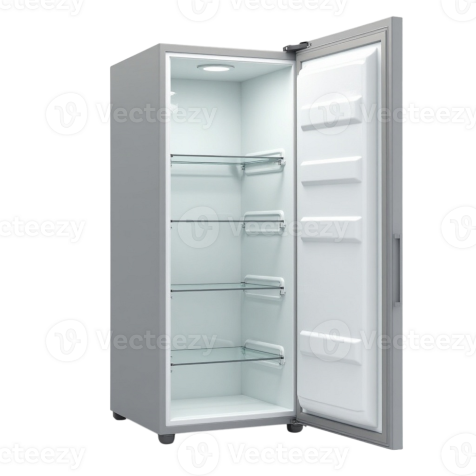 Modern Household Refrigerator with Open Door and Empty Interior Isolated on Black Background This is a file with a transparent background png