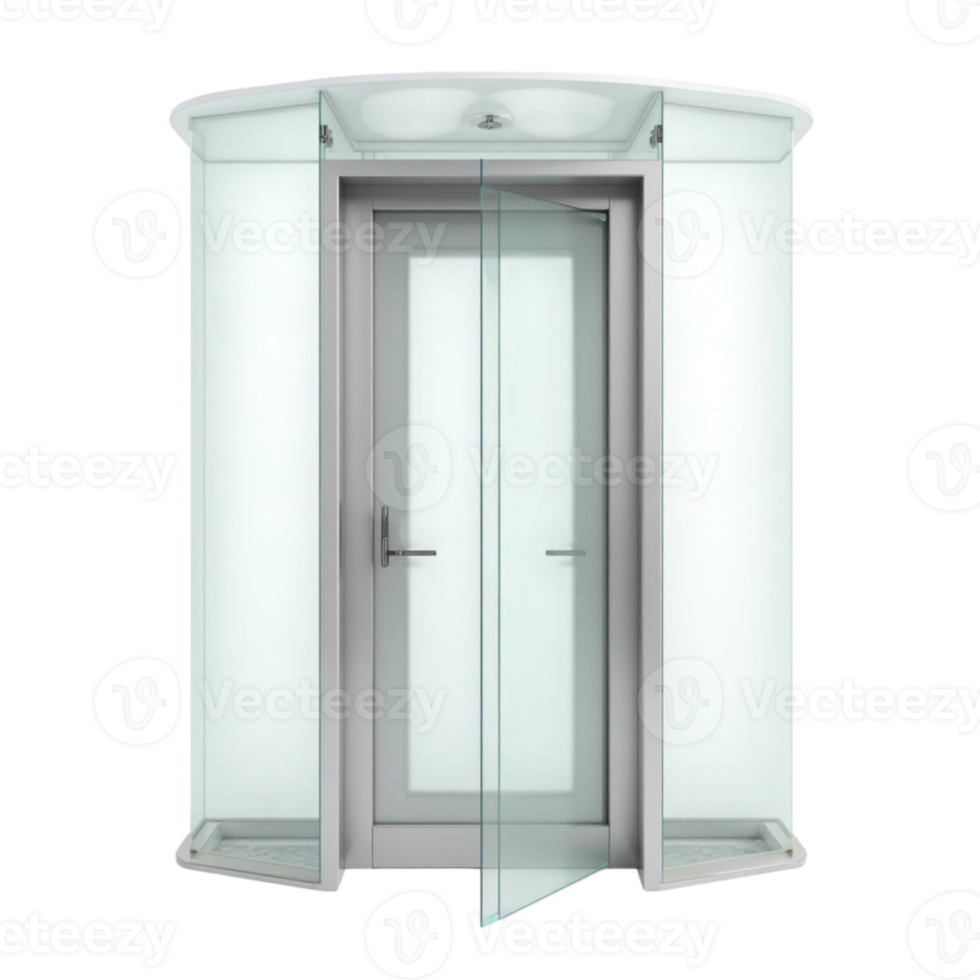 Modern office soundproof booth with transparent glass door and translucent sides, file with a transparent background png