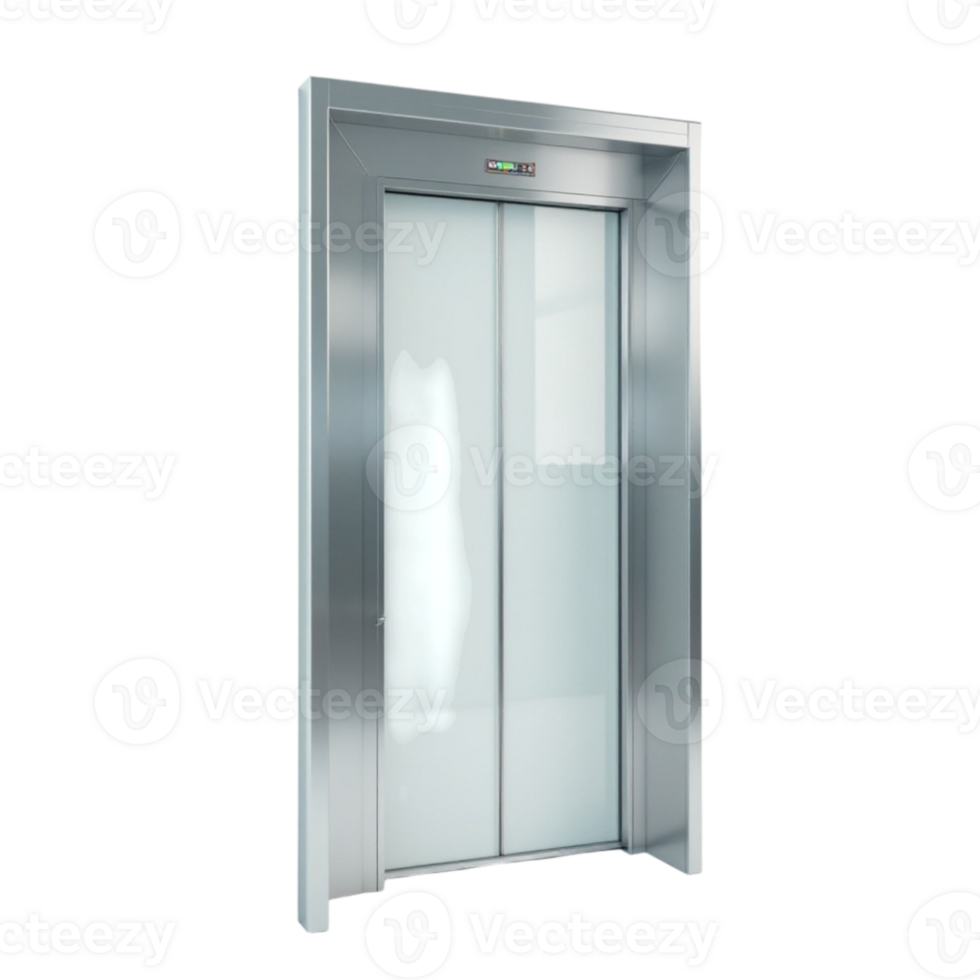 Modern silver elevator door with frosted glass panels on a transparent background, realistic graphic element cutout isolated png