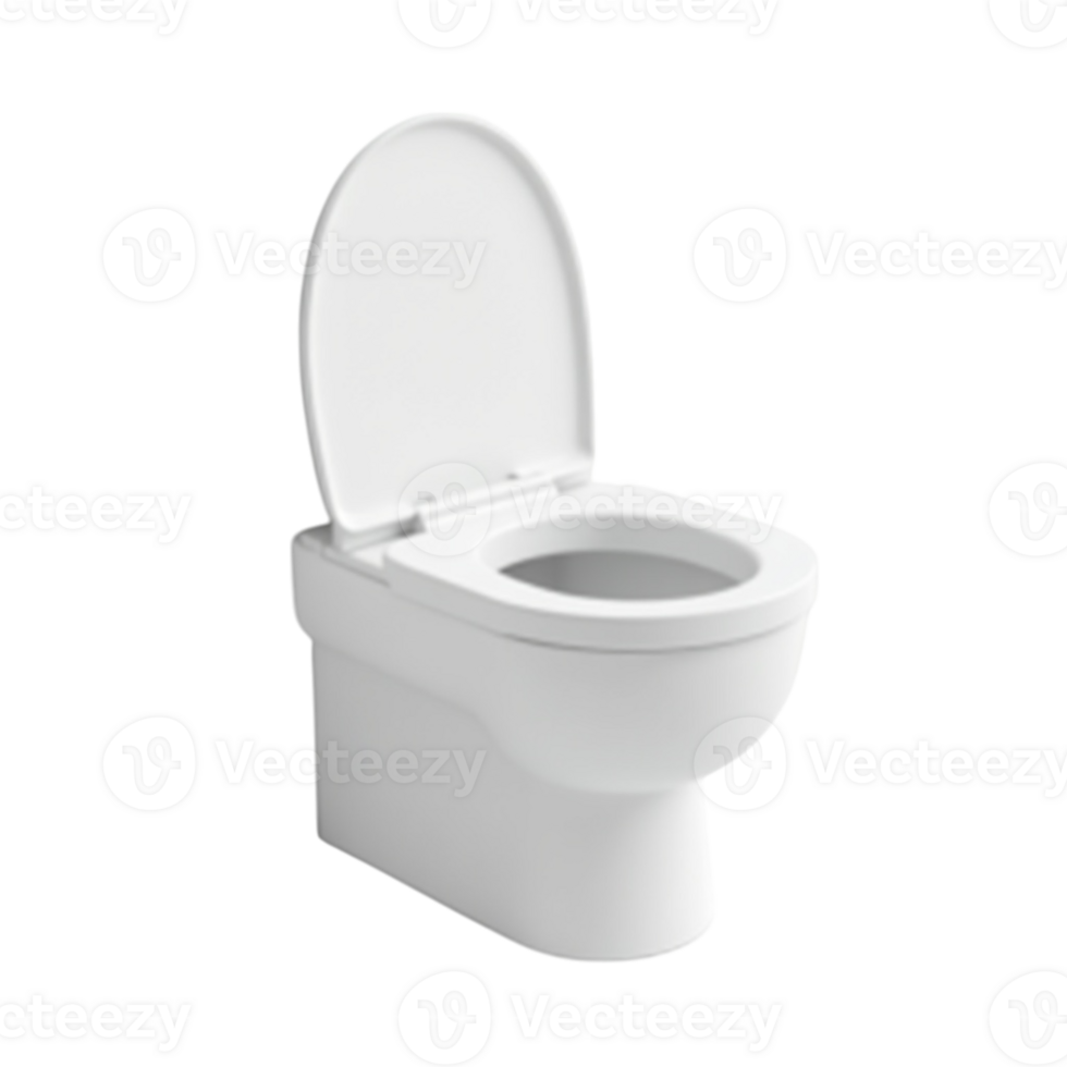 Modern white ceramic toilet with lid and seat open isolated on transparent background cutout image png