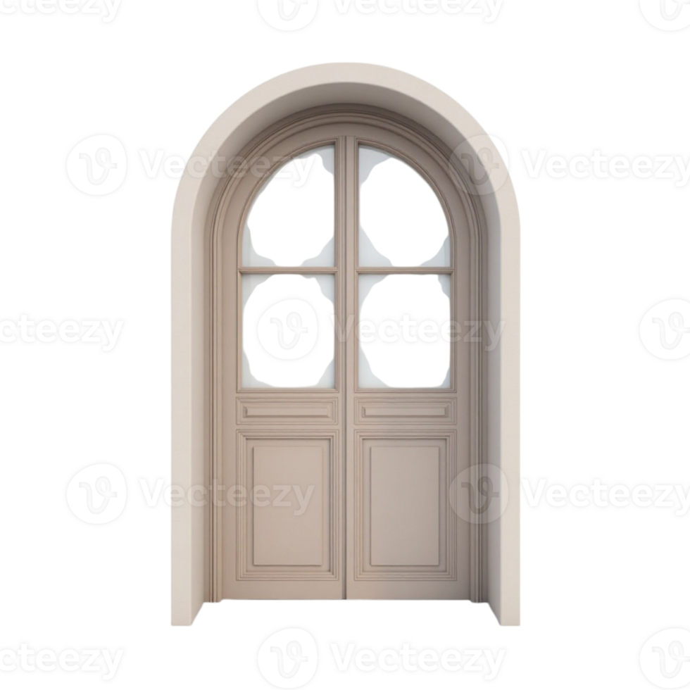 Old Arched White Door with Broken Glass Panes with Transparent Background png