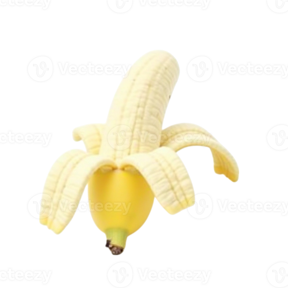 Peeled ripe yellow banana with skin pulled back, isolated on black transparent background png