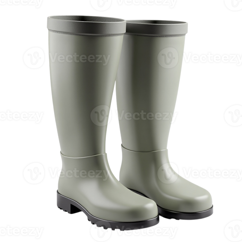 Pair of grey rubber wellington boots isolated on black background This is a file with a transparent background png