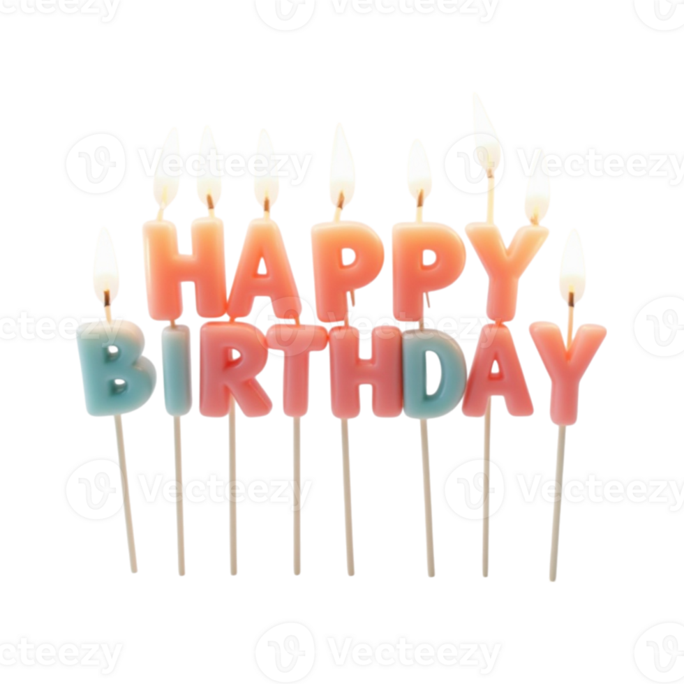 Pastel Colored Lit Happy Birthday Candles Isolated on Transparent Background png