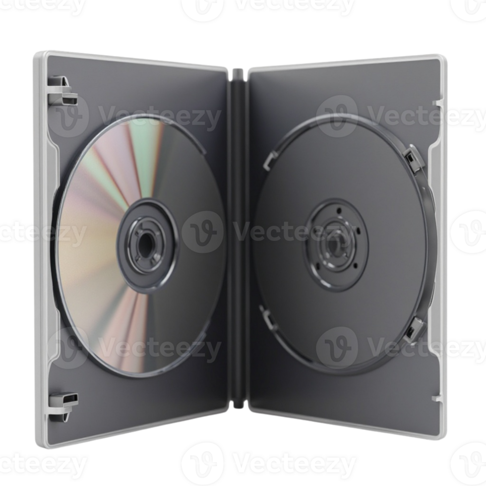 open dvd case with a disc inside on a transparent background blank media mockup for design and branding png