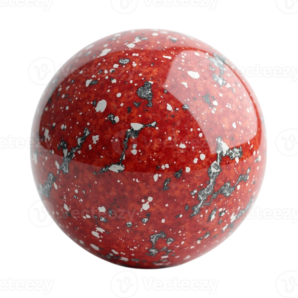 Polished Red Speckled Stone Sphere Object on Transparent Background Image png