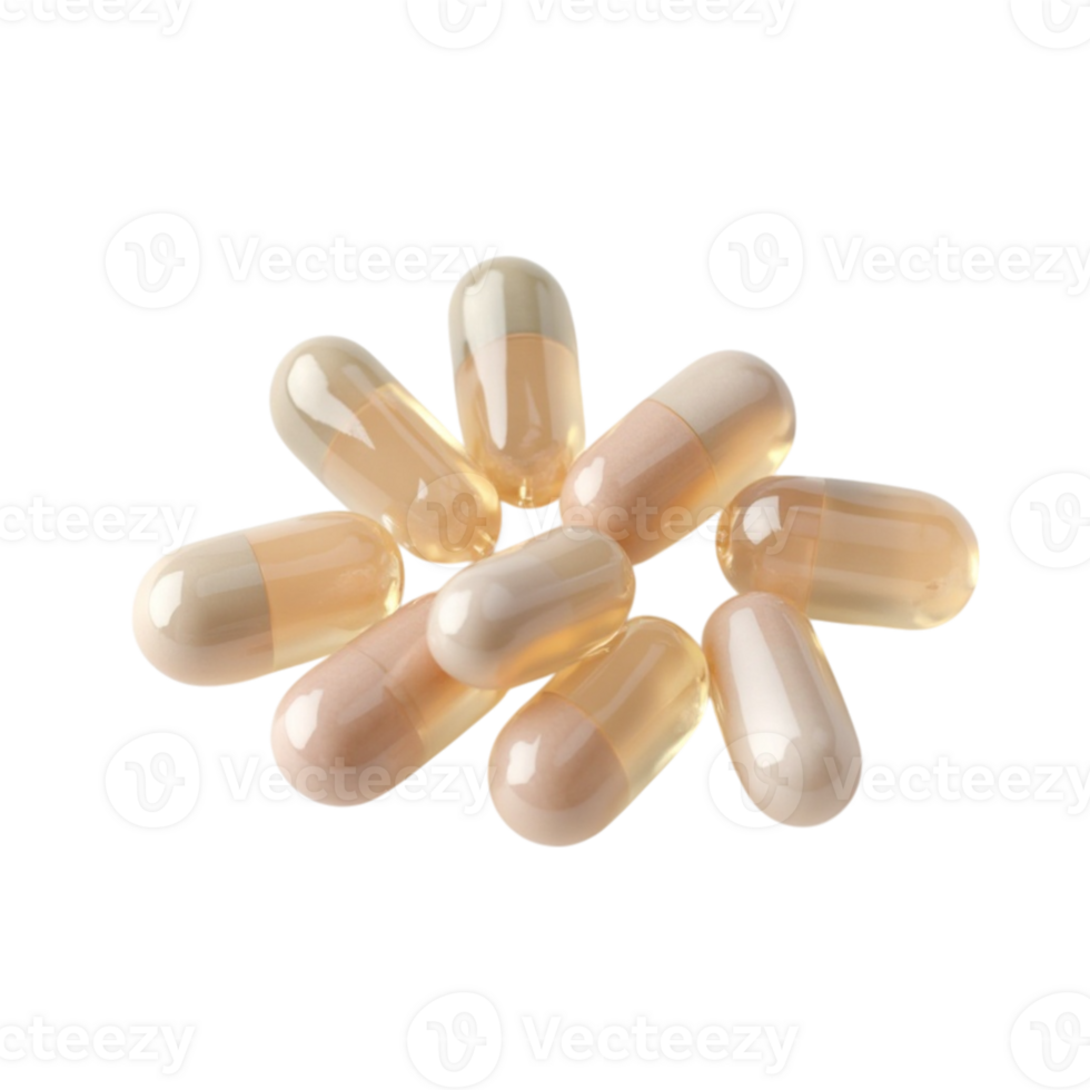 Pile of Translucent Gel Capsules on Black Background, Transparent File for Medical and Wellness Use png