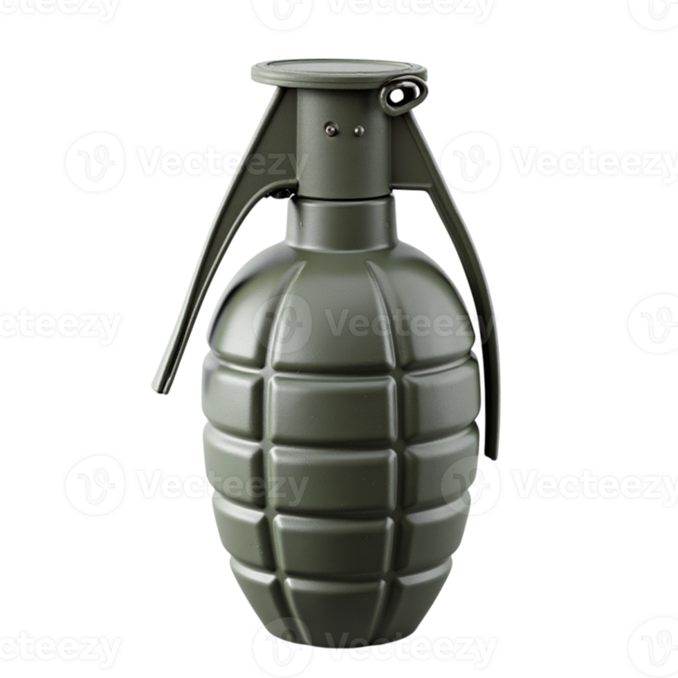 Realistic 3D Render of an Olive Green Hand Grenade on a Transparent Background png