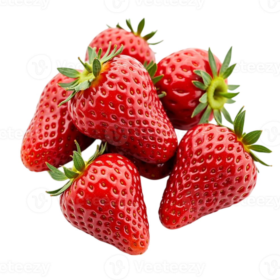 Pile of Fresh Ripe Red Juicy Strawberries on Black or Transparent Background png